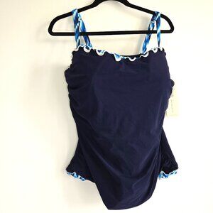 Profile by Gottex Harmony Solid Navy Ruched Tankini Top Plus Size 24W